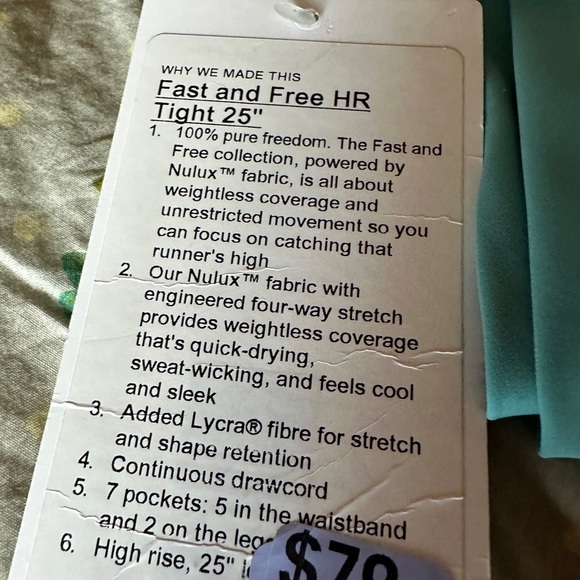 {Lululemon} Fast and Free HR 25” Tight/Legging NWT size 14 - Picture 8 of 9